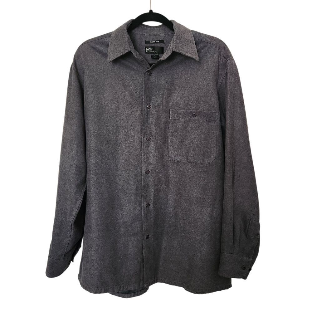 Marc Edwards Sueded Luxe Mens Button Front Long Sleeve Shirt Gray Size Medium
